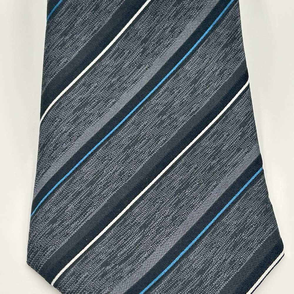 Marc Anthony 100% Silk Narrow Men's Neck Tie Black Gray Tonal‎ Stripe 3W 58L - Picture 3 of 9